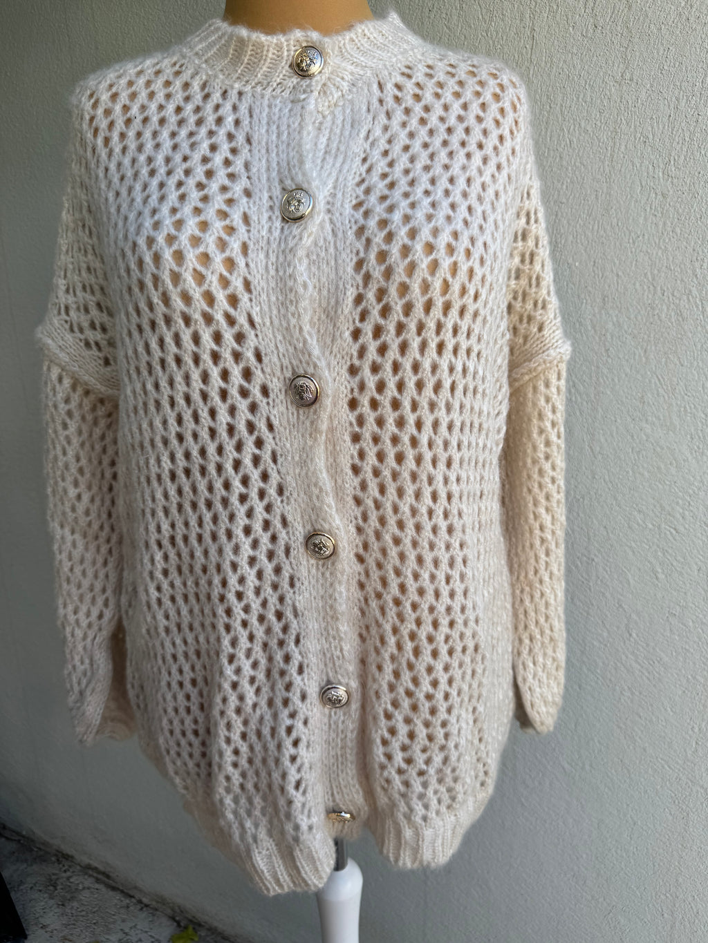 Gilet grosse maille beige et doré