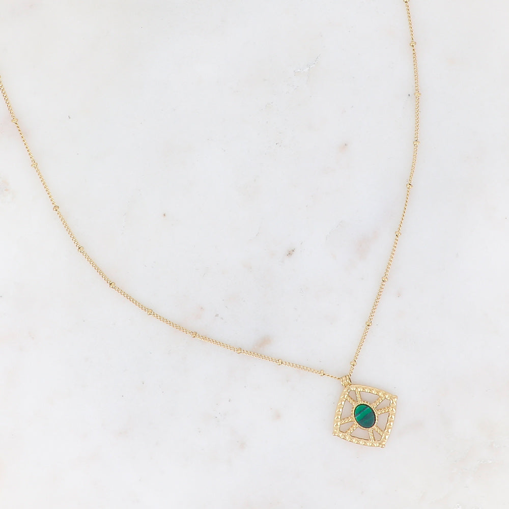 Collier Darcy - carré texturé et pierre naturelle