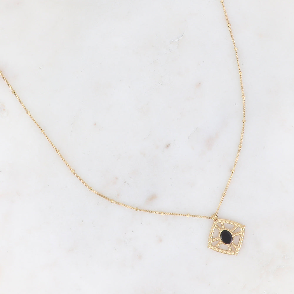 Collier Darcy - carré texturé et pierre naturelle