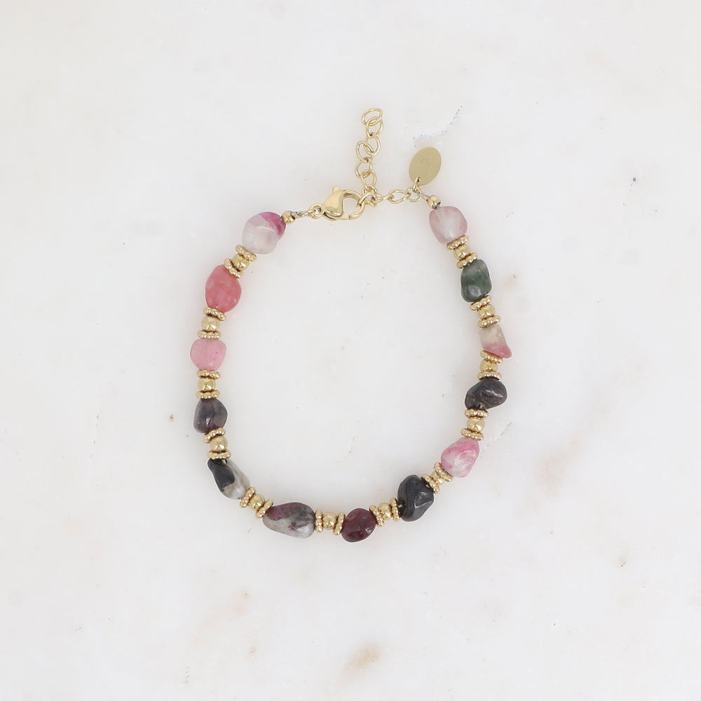 Bracelet sur câble Isaline - perles en acier et pierres naturelles