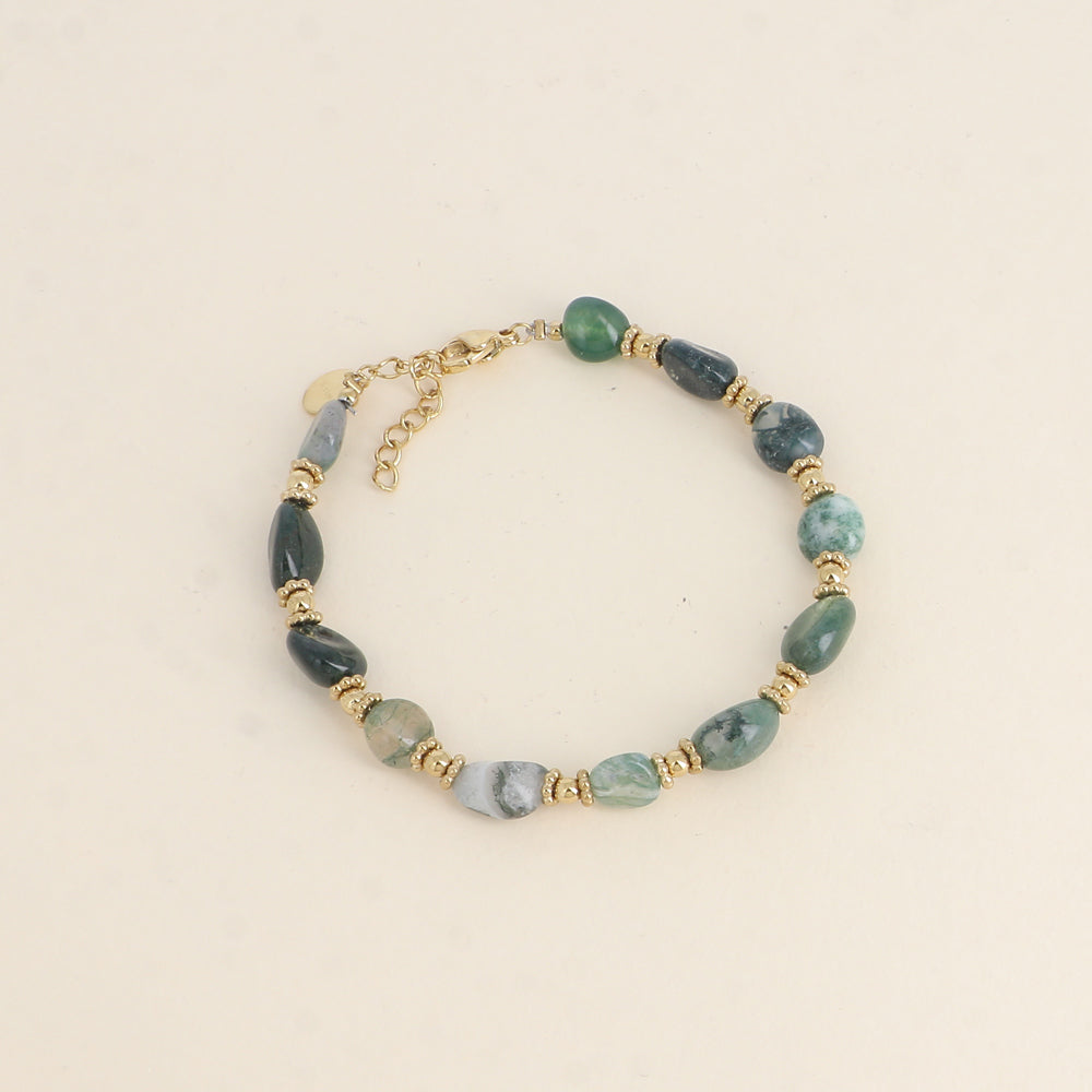 Bracelet sur câble Isaline - perles en acier et pierres naturelles