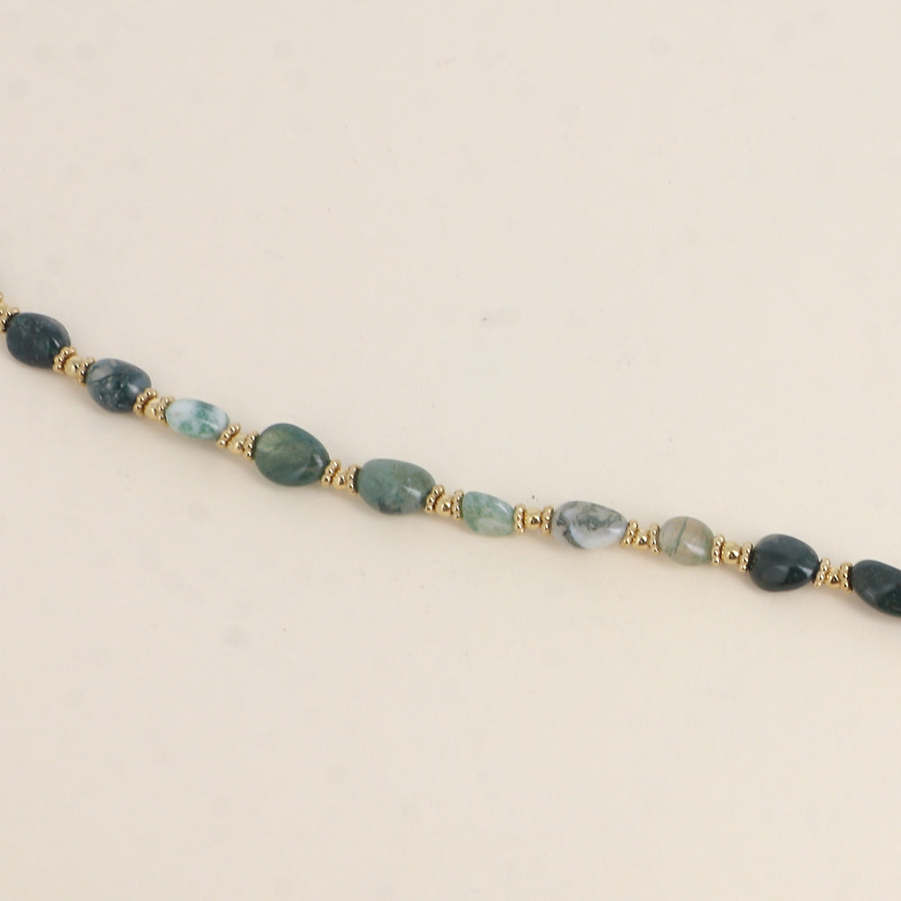 Bracelet sur câble Isaline - perles en acier et pierres naturelles
