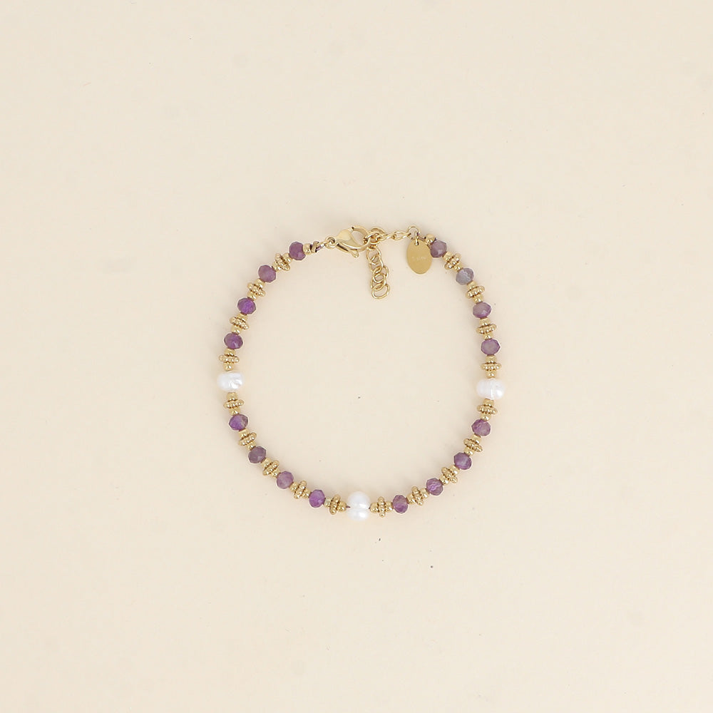 Bracelet sur câble Suzie - perles en acier, perles d'eau douce et pierres naturelles