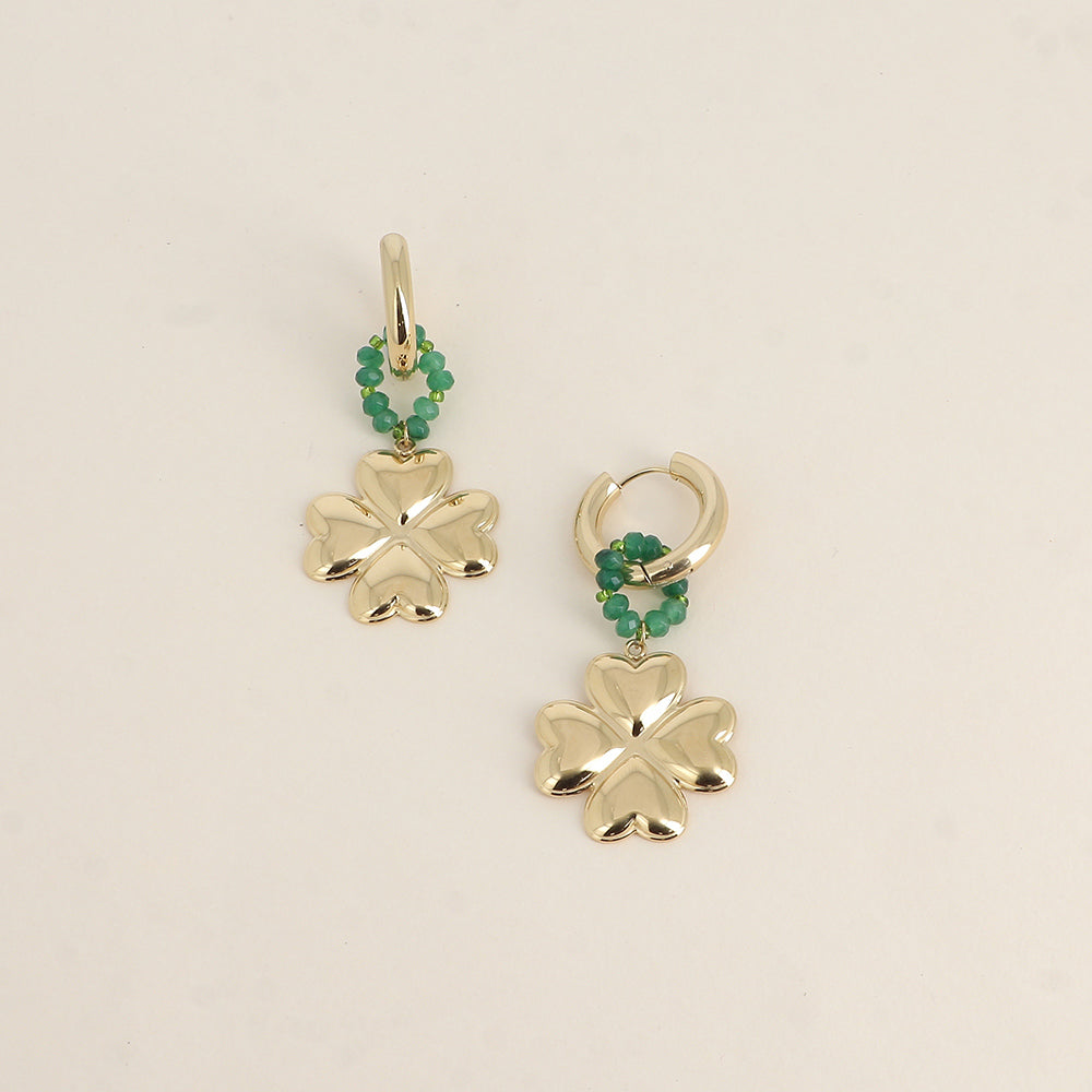 Créoles BOHM - anneau de perles et grand trèfle