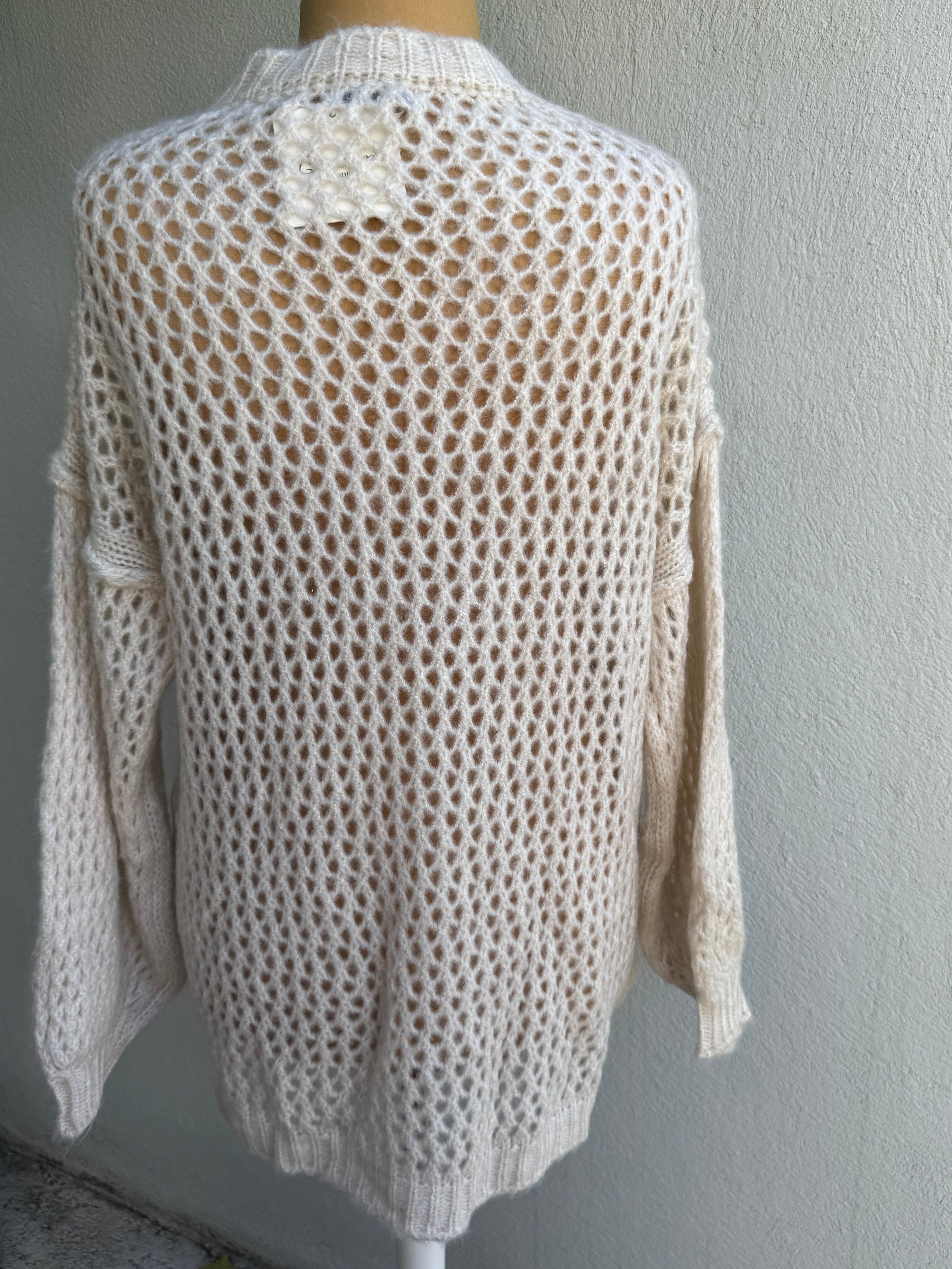 Gilet grosse maille beige et doré