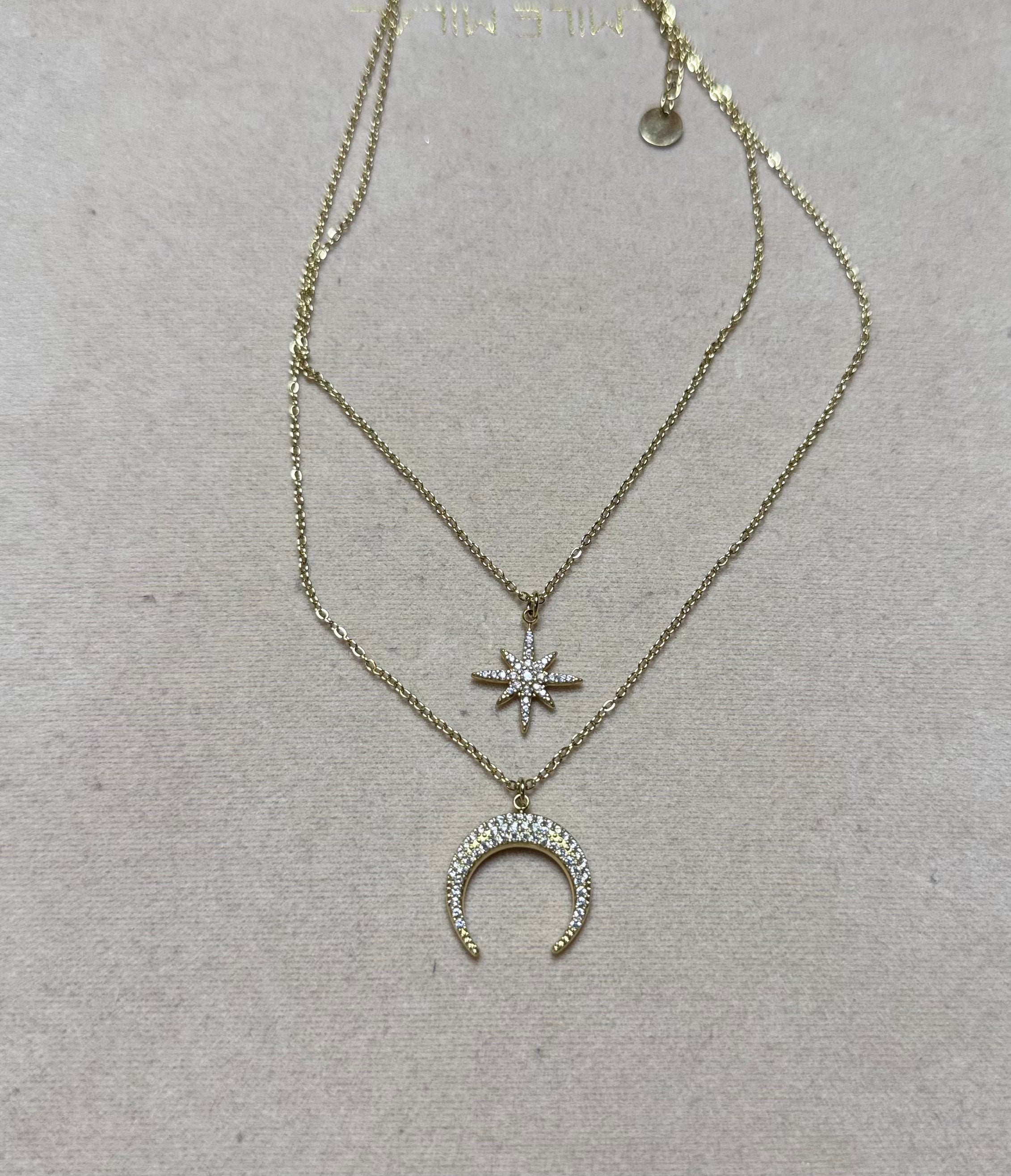 Collier double rang étoile et lune
