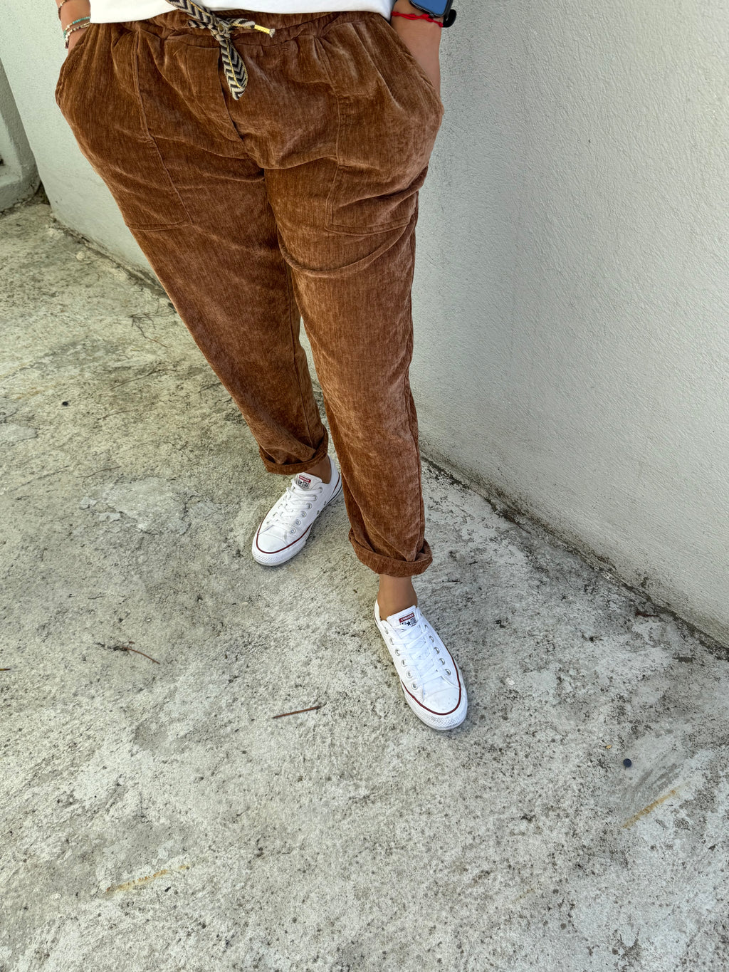Pantalon Dominique velours + nœud doré