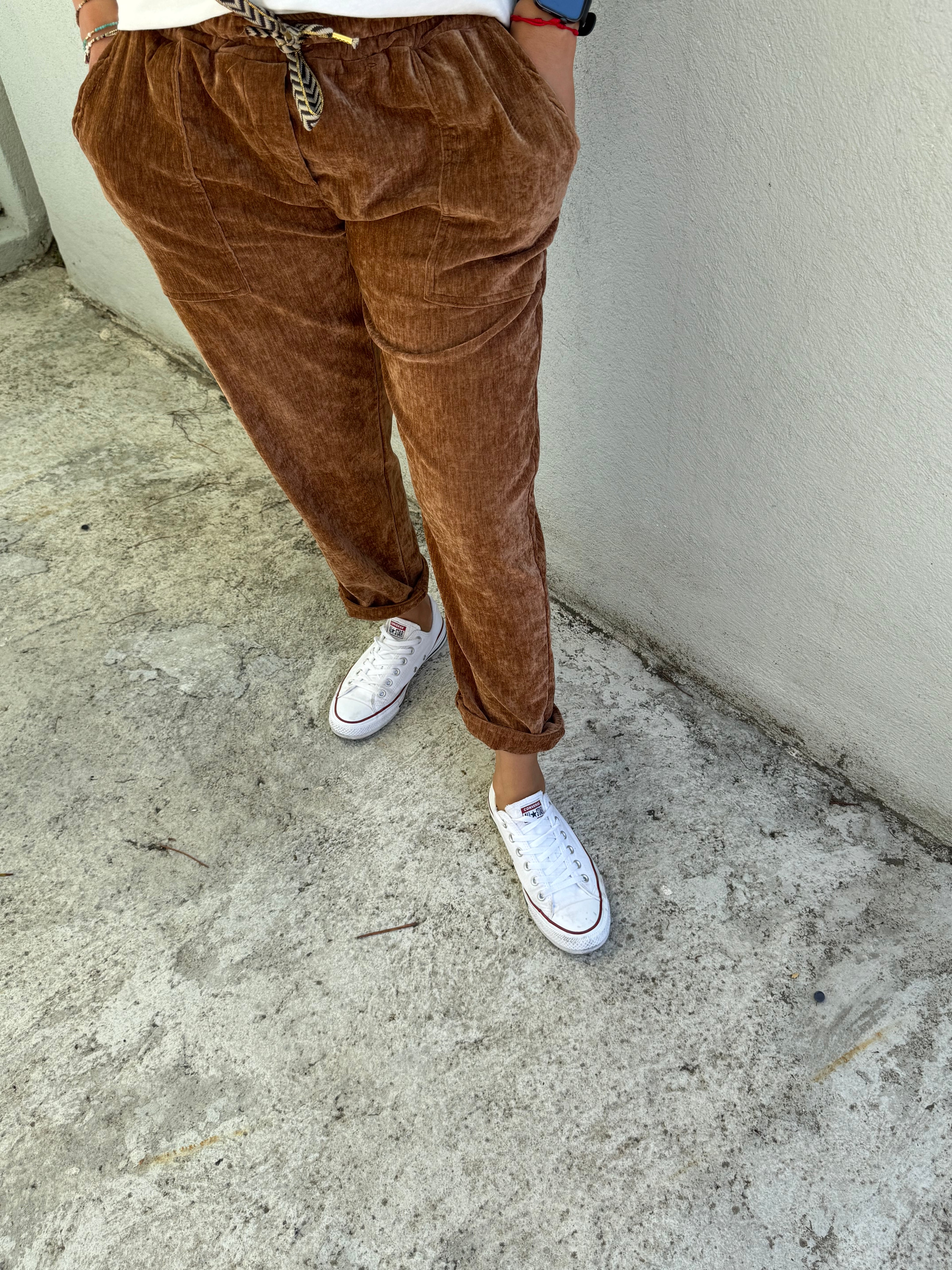 Pantalon Dominique velours + nœud doré