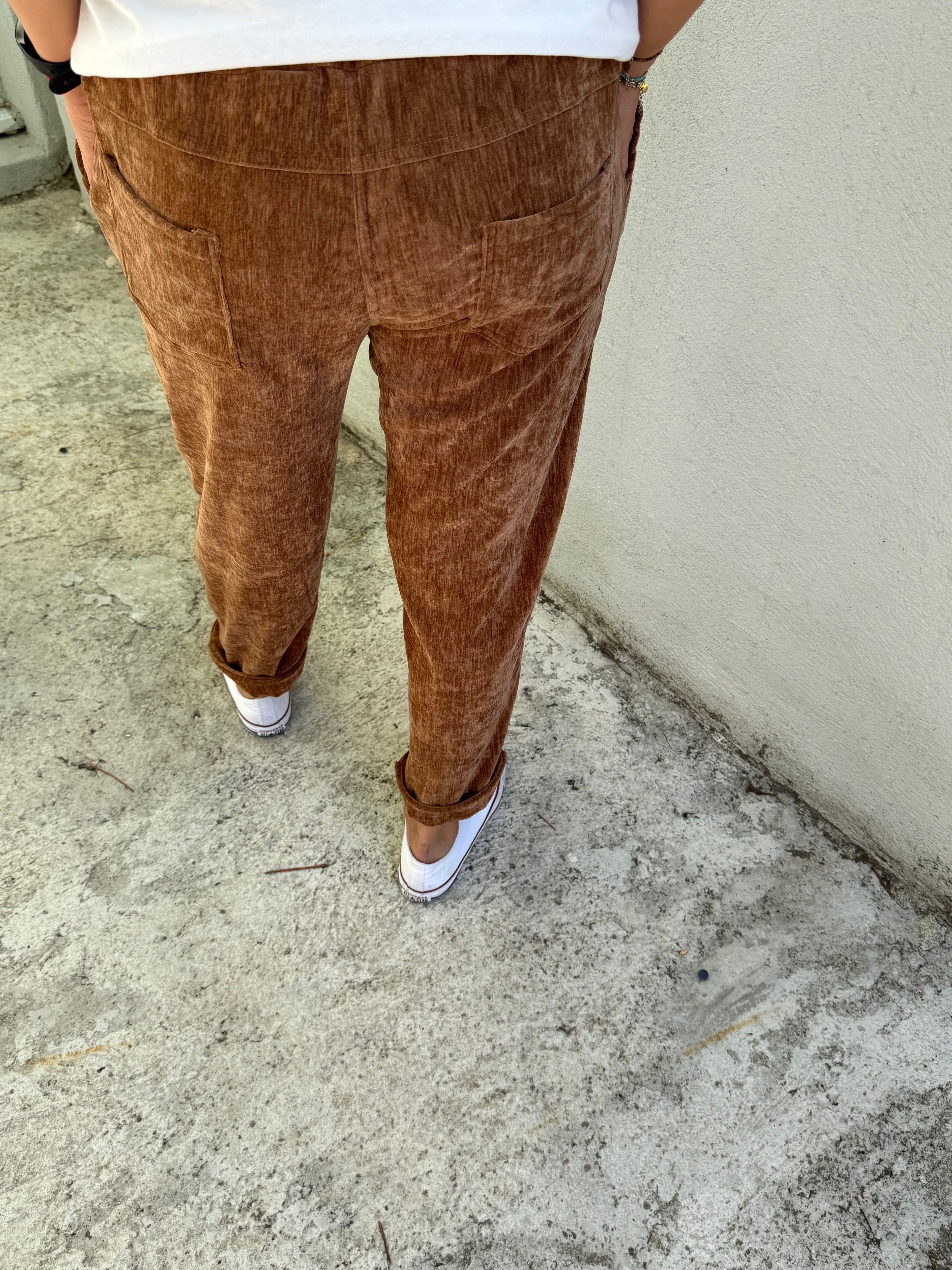 Pantalon Dominique velours + nœud doré