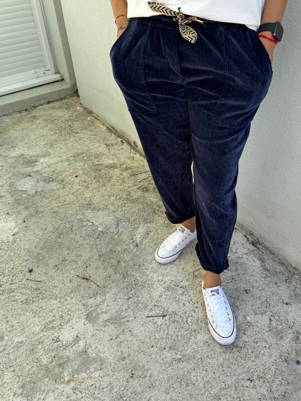 Pantalon Dominique velours + nœud doré