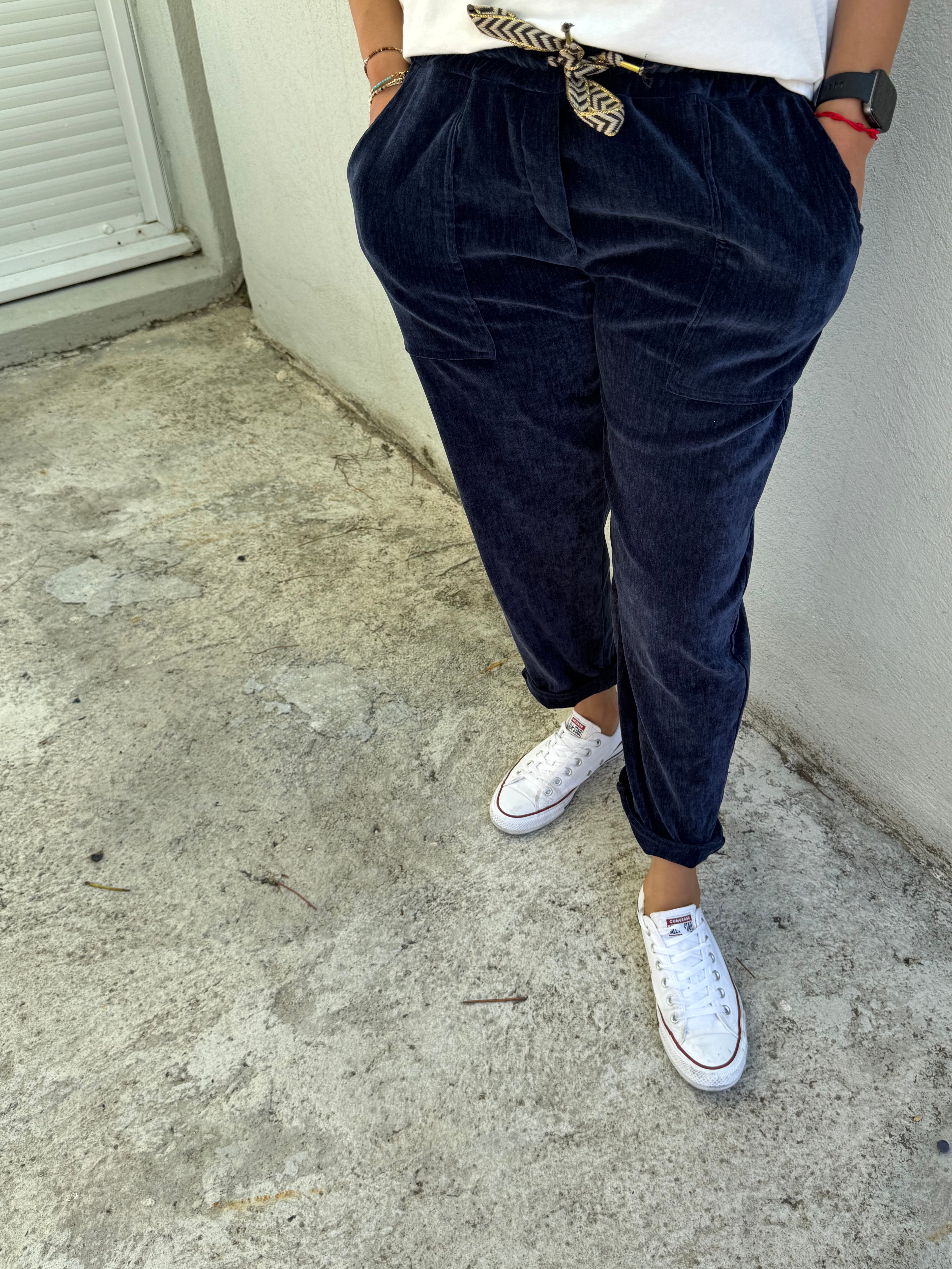 Pantalon Dominique velours + nœud doré