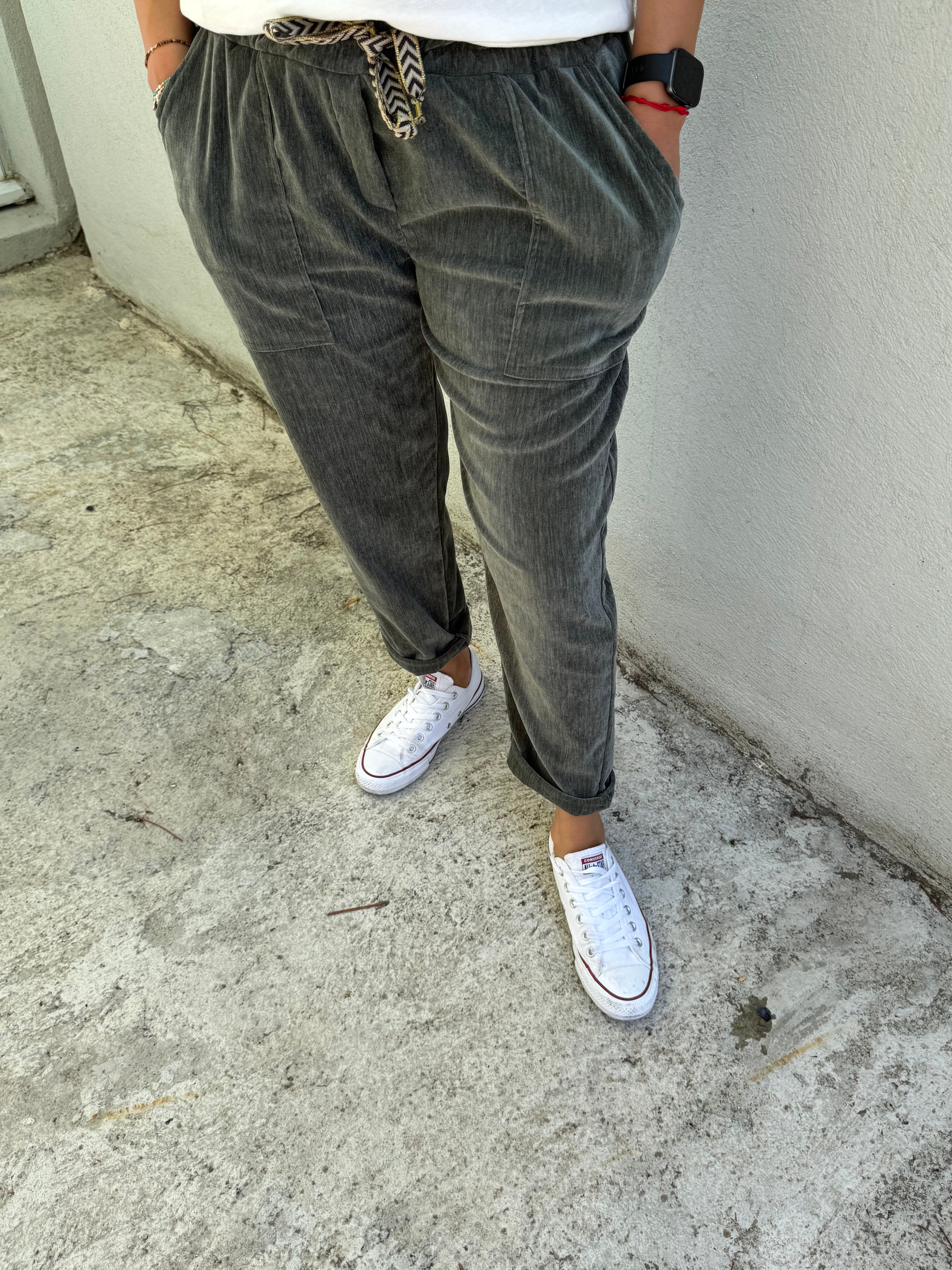 Pantalon Dominique velours + nœud doré