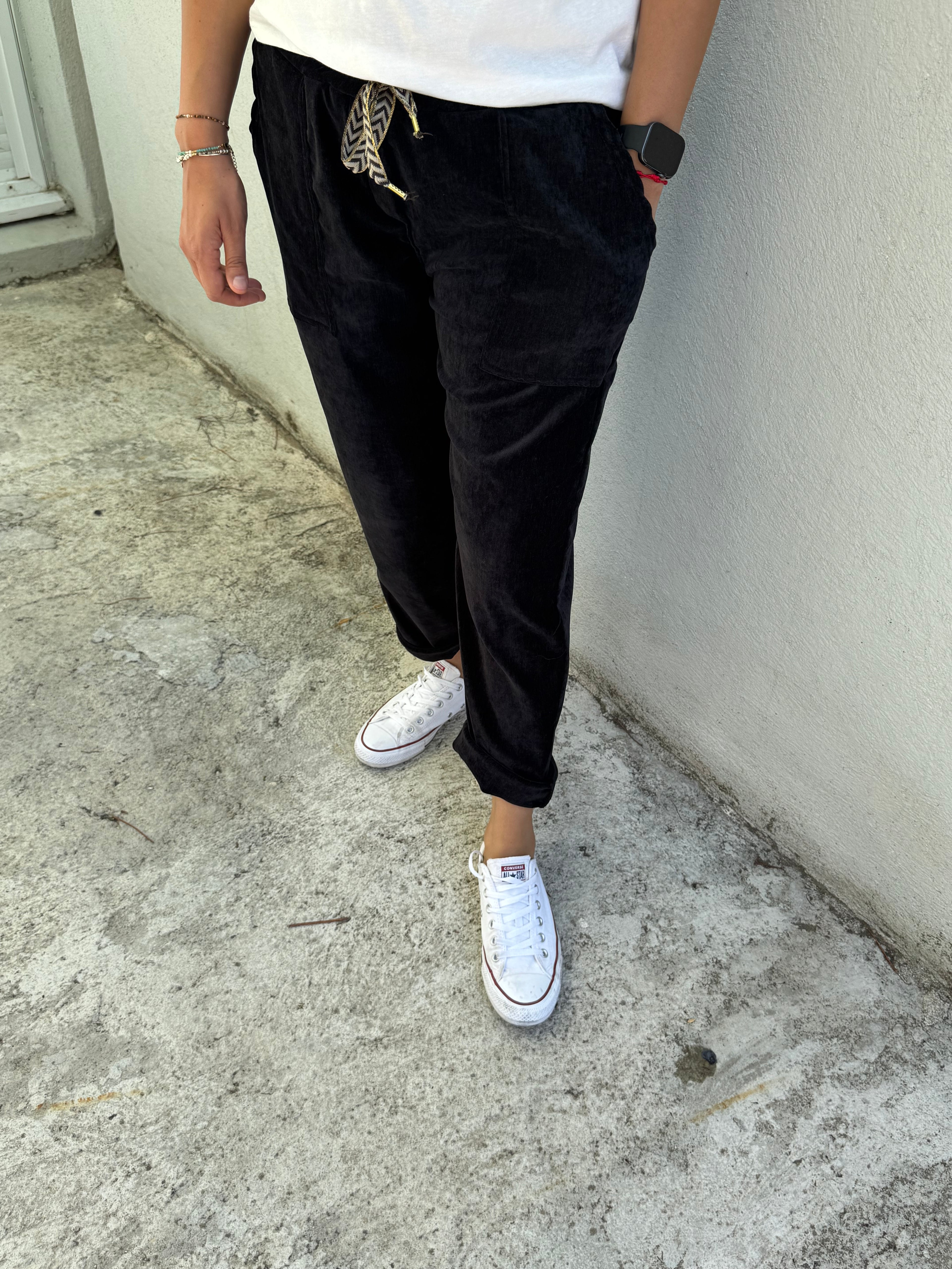 Pantalon Dominique velours + nœud doré